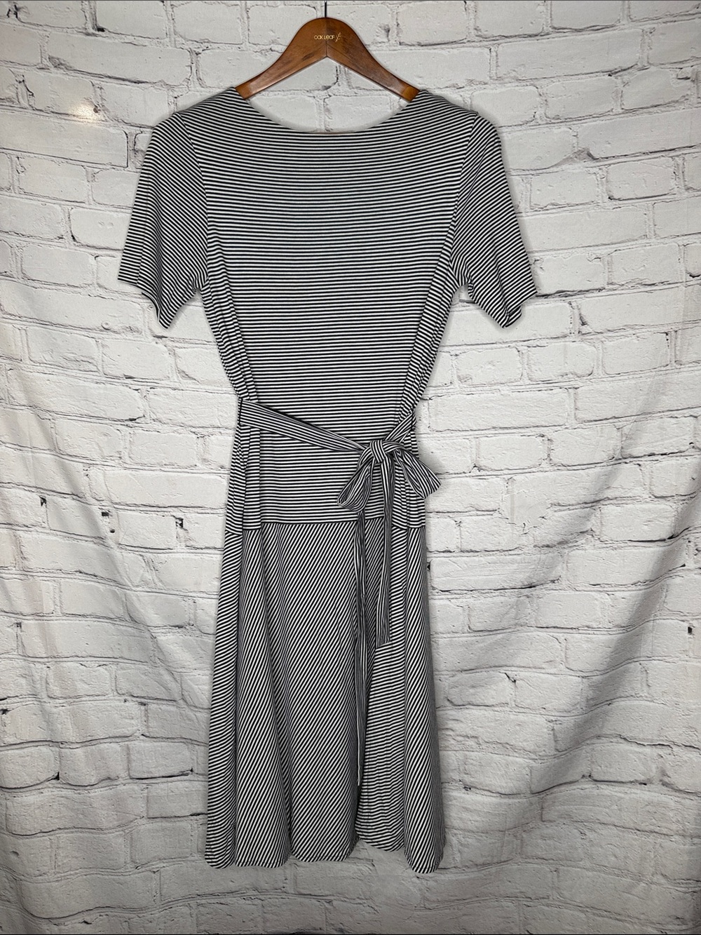 L.K. Bennett Striped Black & White Tie-Waist Midi Dress Size Excellent Condition